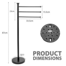 Black 3 Tier 3 Arm Free Standing Chrome Towel Holder Rail Rack Stand Weighted Base - thumbnail 2
