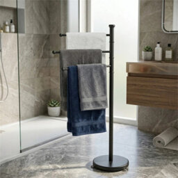 Black 3 Tier 3 Arm Free Standing Chrome Towel Holder Rail Rack Stand Weighted Base - thumbnail 6