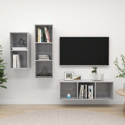 Berkfield 3 Piece Tv Cabinet Set Concrete Grey Engineered Wood - image 1