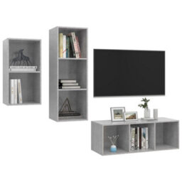 Berkfield 3 Piece Tv Cabinet Set Concrete Grey Engineered Wood - thumbnail 3