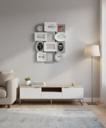 Deenz Vintage Photo Frame Collage 12 Aperture Wall Mounted Display Multiple Shapes Capture Picture Plastic Hung White-Grey 67X52Cm - thumbnail 2