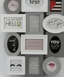 Deenz Vintage Photo Frame Collage 12 Aperture Wall Mounted Display Multiple Shapes Capture Picture Plastic Hung White-Grey 67X52Cm - thumbnail 4