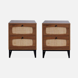Sweeek - Pair Of Wood And Cane Bedside Tables Retro Natural 40X40X52 Cm - thumbnail 2