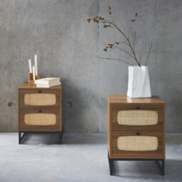 Sweeek - Pair Of Wood And Cane Bedside Tables Retro Natural 40X40X52 Cm - thumbnail 7