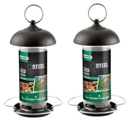 2 X Gardman Black Metal Steel Seed Wild Bird Hanging Garden Feeder A01172