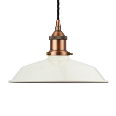 Clay White Small Trinity Metal Painted Dome Pendant Light With Matt Antique Copper Lamp Holder And Black Twisted Cable - Se Home - image 1