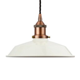 Clay White Small Trinity Metal Painted Dome Pendant Light With Matt Antique Copper Lamp Holder And Black Twisted Cable - Se Home - thumbnail 1