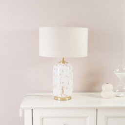 Valuelights India Gold Metal And White Confetti Glass Table Lamp With Cream Shade - thumbnail 3
