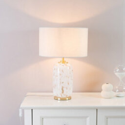 Valuelights India Gold Metal And White Confetti Glass Table Lamp With Cream Shade - thumbnail 4