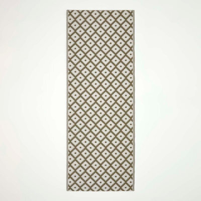 Homescapes Luxury Outdoor Rug Runner Waterproof Reversible For Garden, 75 X 200 Cm, Olive Green, Recycled, May Geometric - image 1