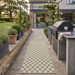Homescapes Luxury Outdoor Rug Runner Waterproof Reversible For Garden, 75 X 200 Cm, Olive Green, Recycled, May Geometric - thumbnail 8