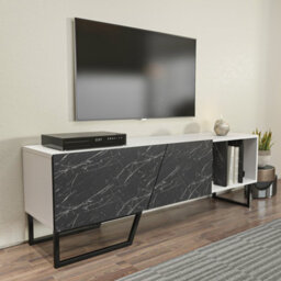 Decorotika Linossa Tv Stand Tv Unit For Tvs Up To 60 Inch White Black Marble Effect And Black - thumbnail 2