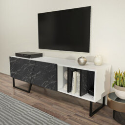 Decorotika Linossa Tv Stand Tv Unit For Tvs Up To 60 Inch White Black Marble Effect And Black - thumbnail 5