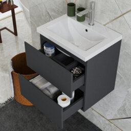 Probaty Bathrooms Vanity Unit Matte Anthracite Mdf,500X385X520mm,wall Mounted,2 Drawers With Ceramic Basin - thumbnail 3