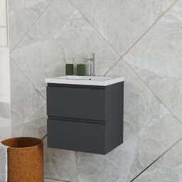 Probaty Bathrooms Vanity Unit Matte Anthracite Mdf,500X385X520mm,wall Mounted,2 Drawers With Ceramic Basin - thumbnail 2