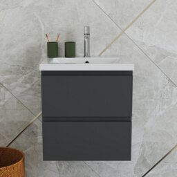 Probaty Bathrooms Vanity Unit Matte Anthracite Mdf,500X385X520mm,wall Mounted,2 Drawers With Ceramic Basin - thumbnail 1