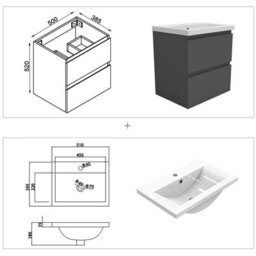 Probaty Bathrooms Vanity Unit Matte Anthracite Mdf,500X385X520mm,wall Mounted,2 Drawers With Ceramic Basin - thumbnail 8