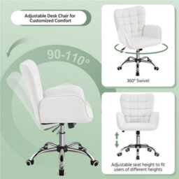 Yaheetech Faux Leather Desk Chair With Padded Armrests - White - thumbnail 5