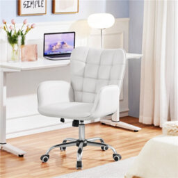 Yaheetech Faux Leather Desk Chair With Padded Armrests - White - thumbnail 1