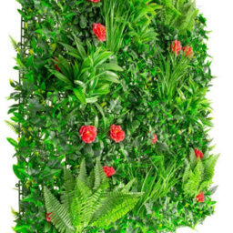 Primrose Artificial Mixed Plants Red Rose Green Wall Hedge Panel 1M X 1M - thumbnail 2