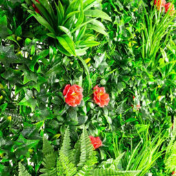 Primrose Artificial Mixed Plants Red Rose Green Wall Hedge Panel 1M X 1M - thumbnail 5