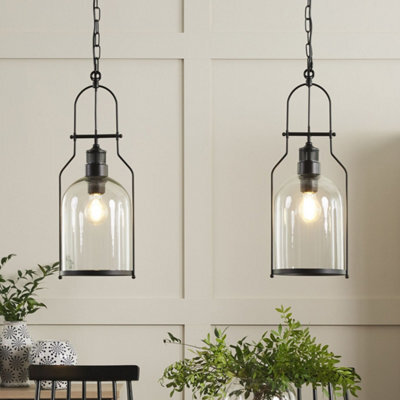 Beliani 2-Pack Pendant Lamps, Matte Black Iron Frame With Clear Glass Shades, 166Cm Cords - image 1