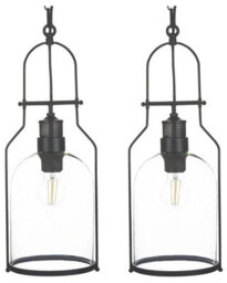 Beliani 2-Pack Pendant Lamps, Matte Black Iron Frame With Clear Glass Shades, 166Cm Cords - thumbnail 2