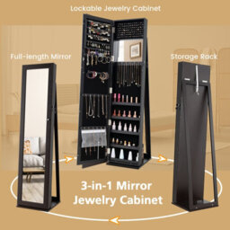 Costway 3-In-1 Jewelry Cabinet Full-Length Mirrored Jewelry Armoire Storage Organizer - thumbnail 4
