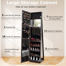 Costway 3-In-1 Jewelry Cabinet Full-Length Mirrored Jewelry Armoire Storage Organizer - thumbnail 6