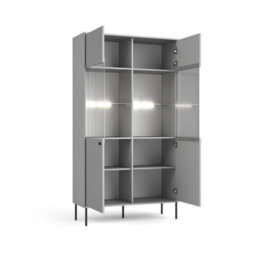 Arte Contemporary Grey Tall Display Cabinet 105Cm - Glass Doors, Black Metal Accents & Versatile Storage For Modern Homes - thumbnail 2