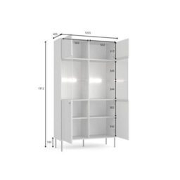 Arte Contemporary Grey Tall Display Cabinet 105Cm - Glass Doors, Black Metal Accents & Versatile Storage For Modern Homes - thumbnail 3