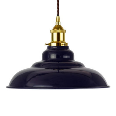 Navy Blue St Edmund's Painted Dome Pendant Light With Gold Lamp Holder And Brown Twisted Cable - Se Home - image 1