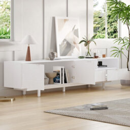 Modern Geometric Tv Stand With Storage Space, White - thumbnail 9