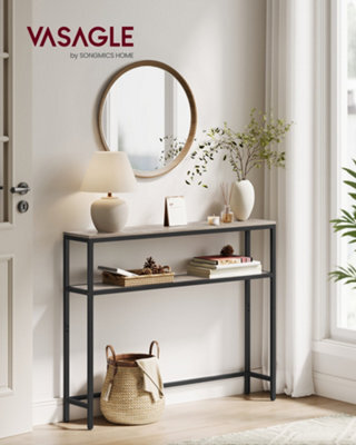 LEDREM Console Table For Hallway, 2-Tier Slim Sofa Table, 20 X 80 X 80 Cm, Hallway Table, Heather Greige And Ink Black