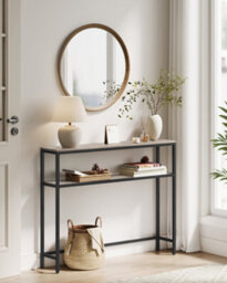 LEDREM Console Table For Hallway, 2-Tier Slim Sofa Table, 20 X 80 X 80 Cm, Hallway Table, Heather Greige And Ink Black - thumbnail 2