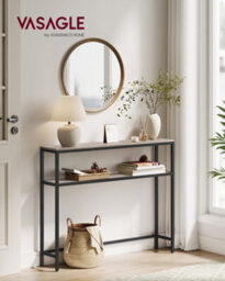 LEDREM Console Table For Hallway, 2-Tier Slim Sofa Table, 20 X 80 X 80 Cm, Hallway Table, Heather Greige And Ink Black - thumbnail 1