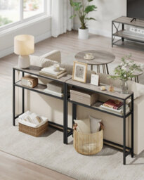 LEDREM Console Table For Hallway, 2-Tier Slim Sofa Table, 20 X 80 X 80 Cm, Hallway Table, Heather Greige And Ink Black - thumbnail 6