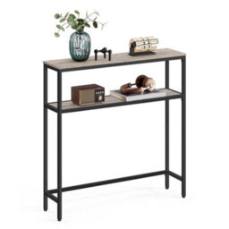 LEDREM Console Table For Hallway, 2-Tier Slim Sofa Table, 20 X 80 X 80 Cm, Hallway Table, Heather Greige And Ink Black - thumbnail 4