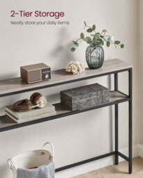 LEDREM Console Table For Hallway, 2-Tier Slim Sofa Table, 20 X 80 X 80 Cm, Hallway Table, Heather Greige And Ink Black - thumbnail 5