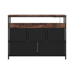 Living And Home 5-Drawer Black Metal Frame Chest Of Drawers Storage Cabinet With Power Strip - thumbnail 4