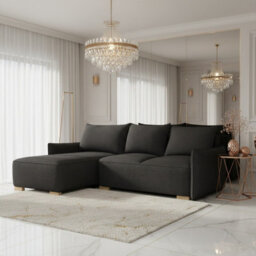 Focus L Mir Corner Sofa Bed With Storage Universal Side Hdf Chipboard Wood Frame Wavy Spring 240X155X87Cm Black