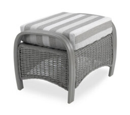 Desser Turin Grey Rattan Footstool Real Cane Natural Rattan Indoor Cushioned Footrest With Uk Sewn Duke Grey Stripe Cushion - thumbnail 2