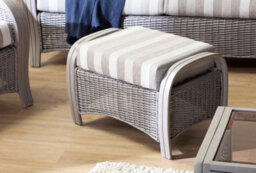 Desser Turin Grey Rattan Footstool Real Cane Natural Rattan Indoor Cushioned Footrest With Uk Sewn Duke Grey Stripe Cushion - thumbnail 3