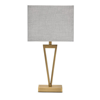 Lighting Supermarket V Design Antique Brass Slimline Table Lamp With Grey Linen Shade - image 1