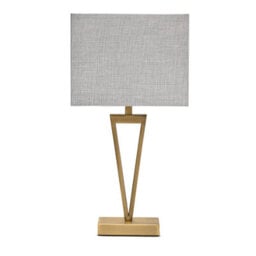 Lighting Supermarket V Design Antique Brass Slimline Table Lamp With Grey Linen Shade - thumbnail 1