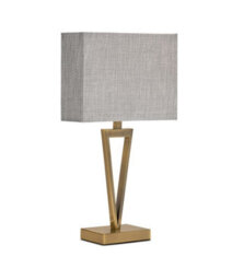 Lighting Supermarket V Design Antique Brass Slimline Table Lamp With Grey Linen Shade - thumbnail 5