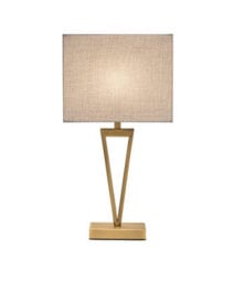 Lighting Supermarket V Design Antique Brass Slimline Table Lamp With Grey Linen Shade - thumbnail 2