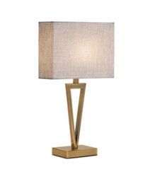 Lighting Supermarket V Design Antique Brass Slimline Table Lamp With Grey Linen Shade - thumbnail 3