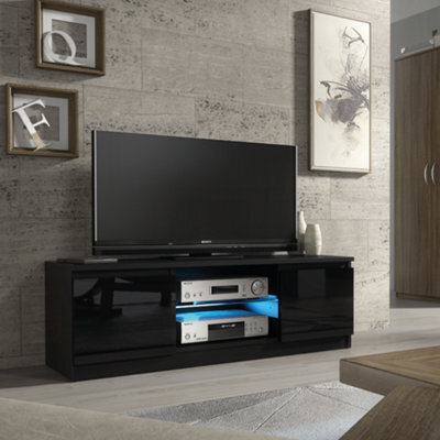 Tv Unit 120Cm Sideboard Cabinet Cupboard Tv Stand Living Room High Gloss Doors - Black - image 1
