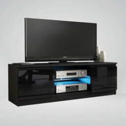 Tv Unit 120Cm Sideboard Cabinet Cupboard Tv Stand Living Room High Gloss Doors - Black - thumbnail 3